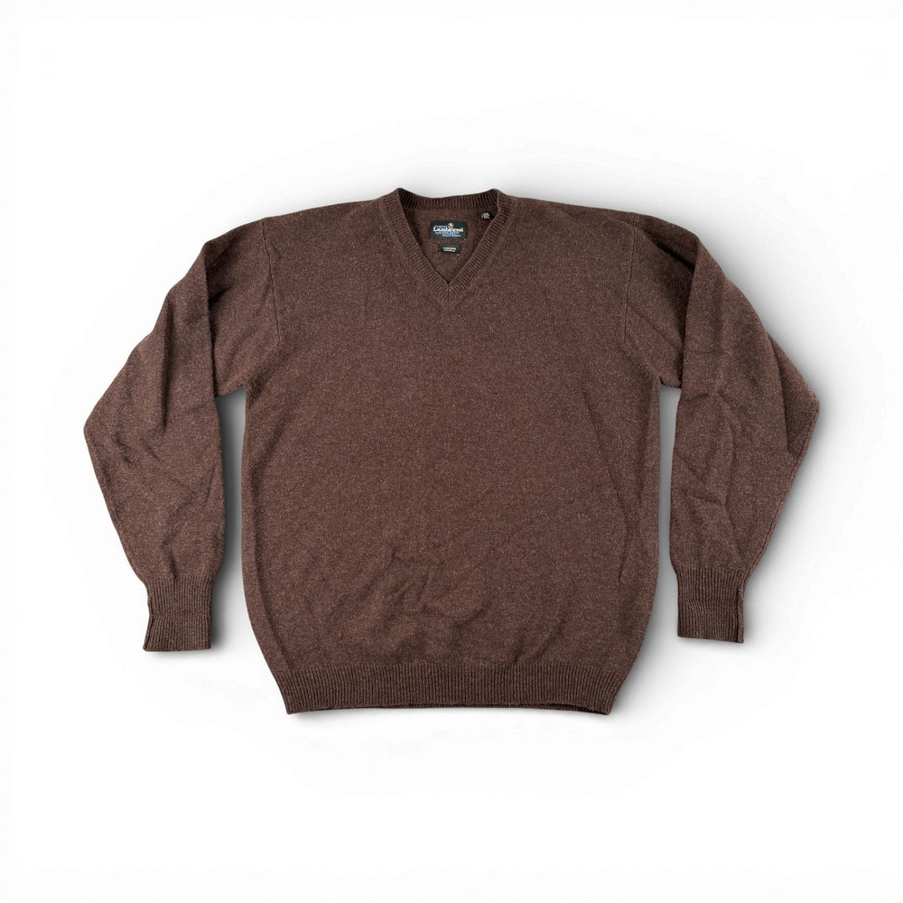 Original Lambswool Evergreen Sweater Mens XLT Brown V Neck Long Sleeve 100% Wool